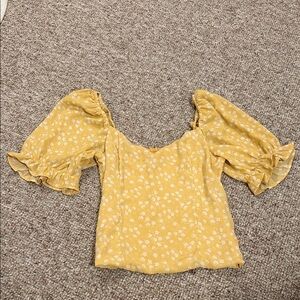 Abercrombie & Fitch Mustard Floral Puff Sleeve Blouse